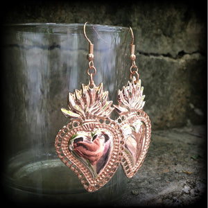 Sacred heart earrings Milagros heart earrings Los Muertos jewelry Day of the Dead jewelry Santeria jewelry Voodoo jewelry 