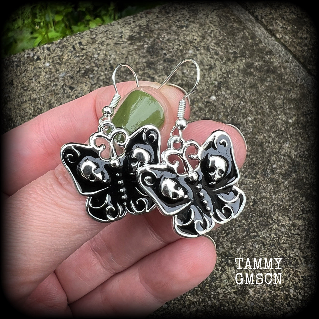 Skull butterfly earrings-Gothic earrings