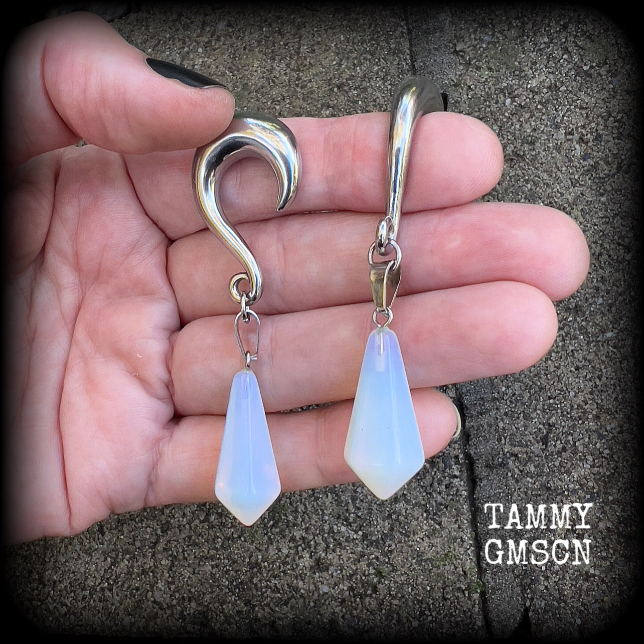 Opalite gauged earrings