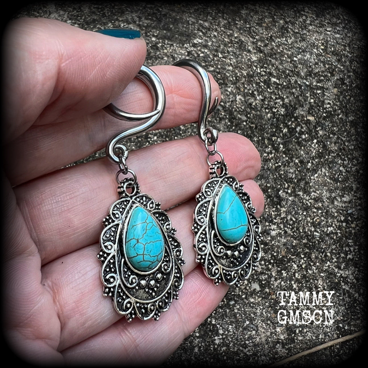 Turquoise gauged earrings-Ear weights