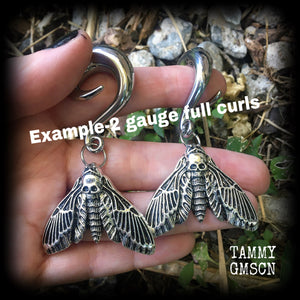 Deaths head moth tunnel earrings