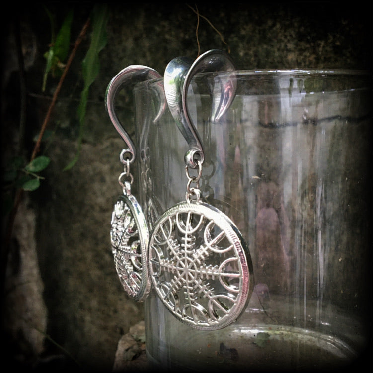 Rune compass gauged earrings