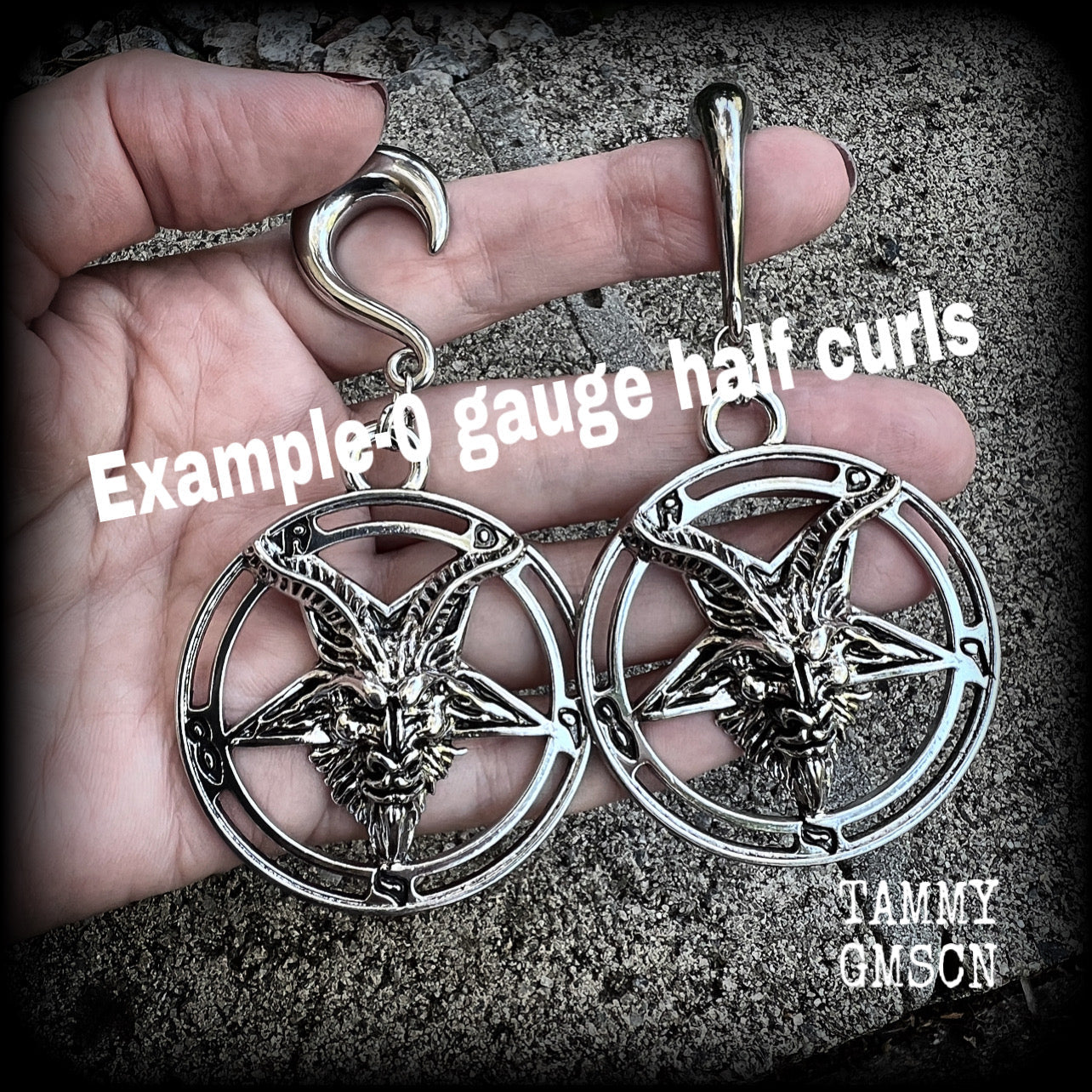 Baphomet gauged earrings-Ear weights