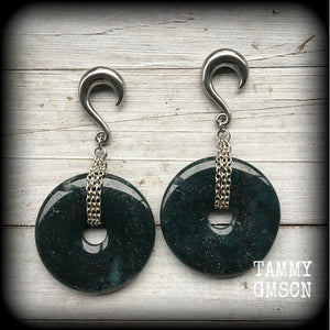 Moss jasper gauged earrings