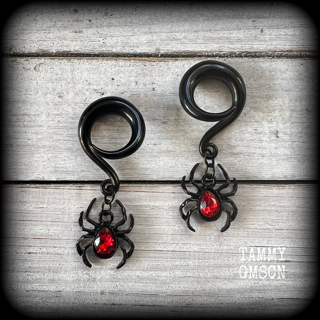 Redback spider earrings-Insect gauged earrings