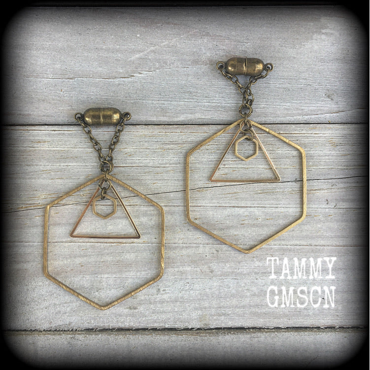 Geometric earrings Ear hangers Tunnel earrings 0 gauge tunnel dangles Body jewelry Stretched ears Stretched lobes Sacred geometry 