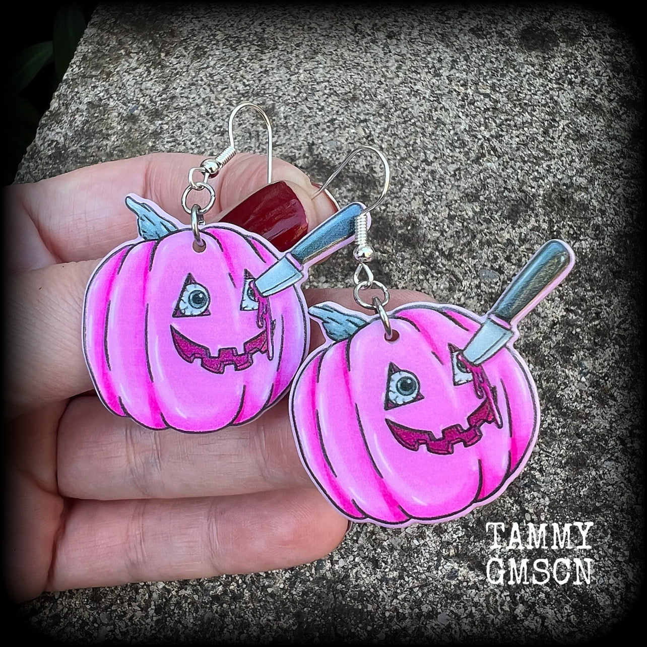 Pink Stabby Jack O’ Lantern earrings