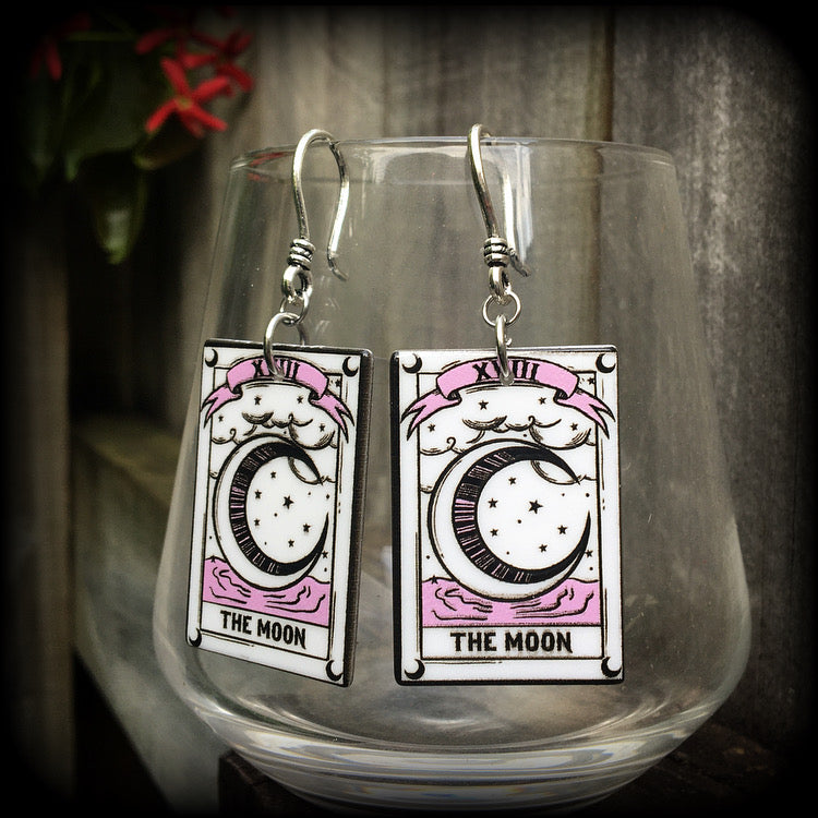 The Moon tarot card earrings-Pastel goth earrings