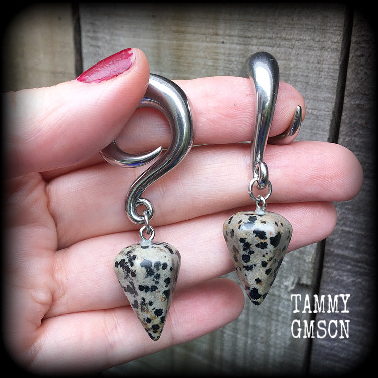Dalmatian jasper gauged earrings-Gemstone ear weights
