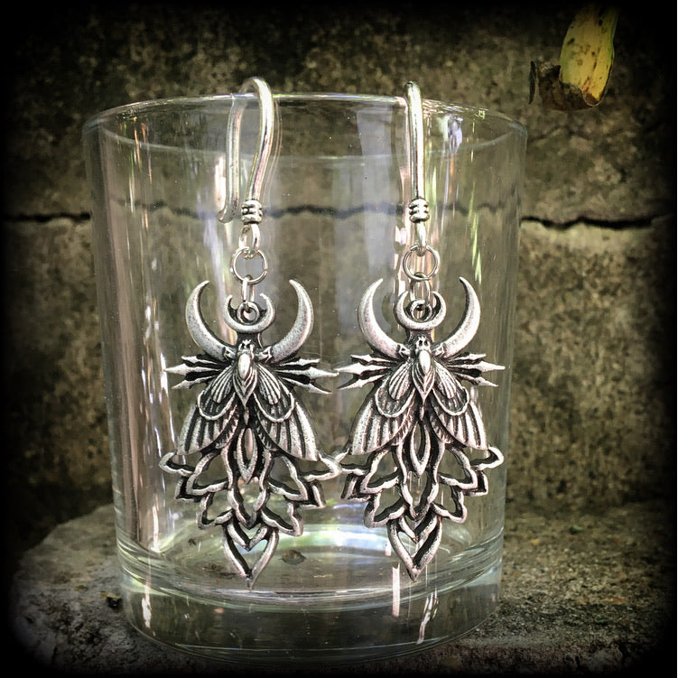 Moth and mandala earrings-Ear hangers