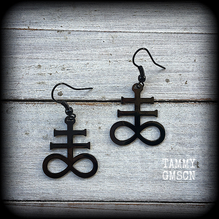 Leviathan cross earrings Brimstone earrings Sigil of Sulphur earrings  Occult earrings Church of Satan earrings Pierced ears Gauged earrings Occult jewelry Black magick Ritual jewelry Sigil jewelry Spells Dark arts