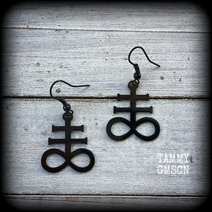 Leviathan cross earrings Brimstone earrings Sigil of Sulphur earrings  Occult earrings Church of Satan earrings Pierced ears Gauged earrings Occult jewelry Black magick Ritual jewelry Sigil jewelry Spells Dark arts