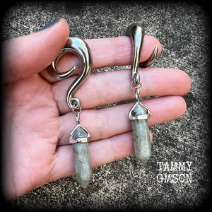 Labradorite gauged earrings-Hanging gauges