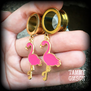 Pink flamingo tunnel earrings