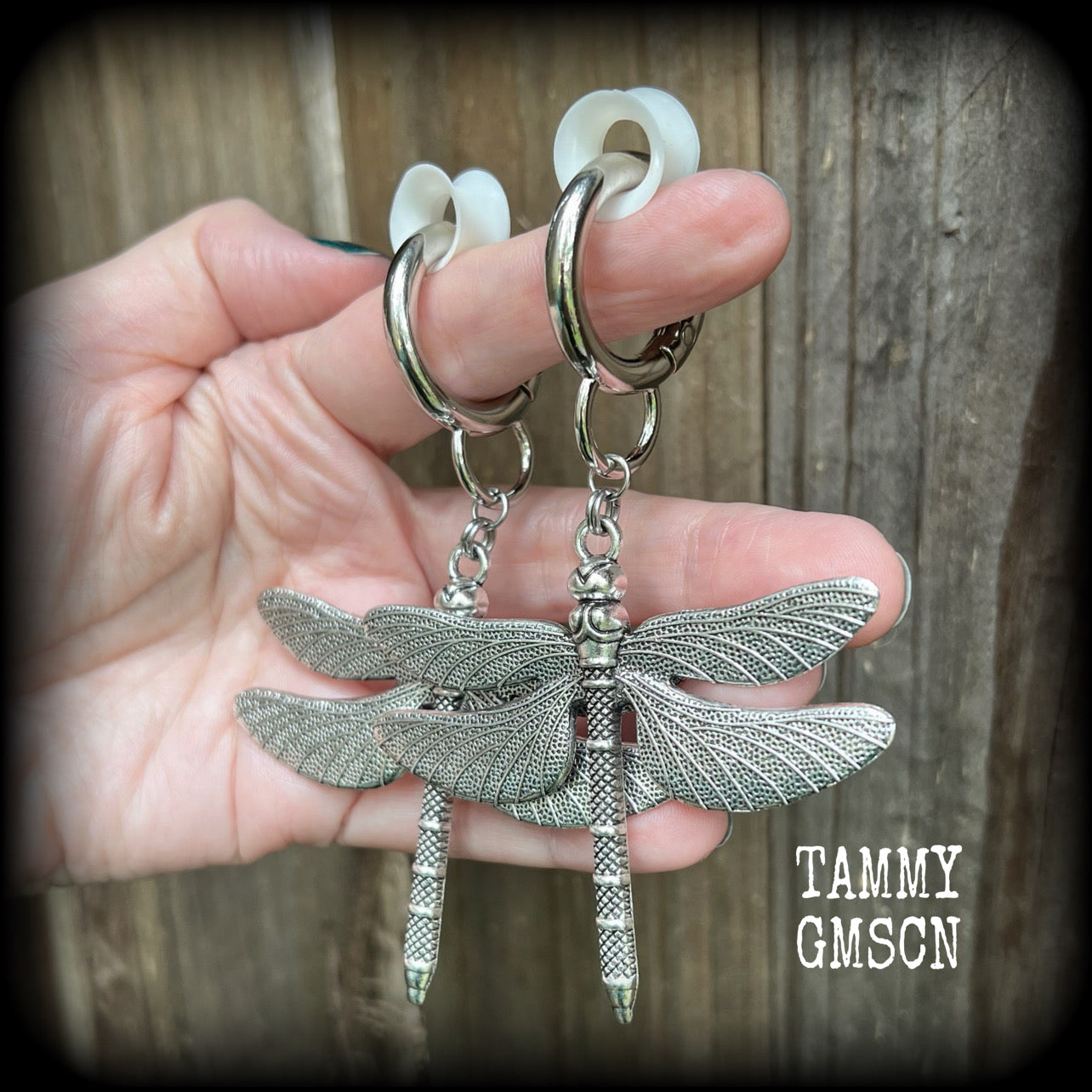 Damselfly earrings-Dragonfly snap ring earrings