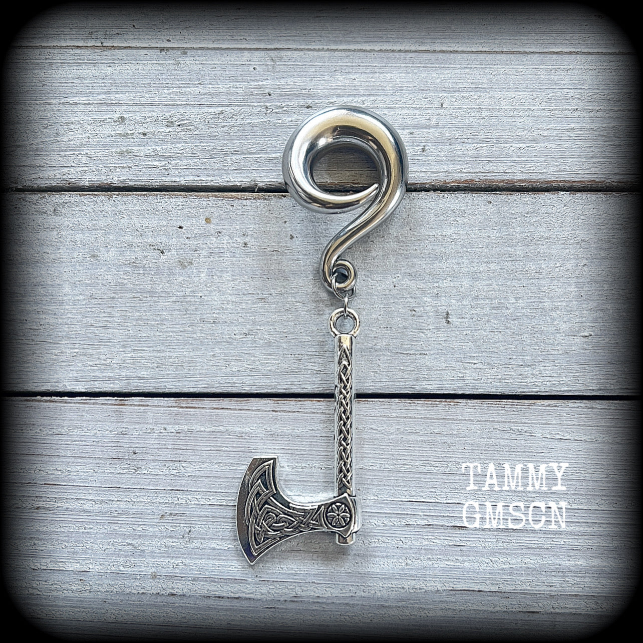 Single Viking axe gauged earring