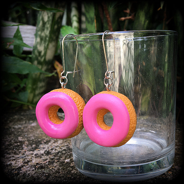 Pink iced doughnut earrings-Donut earrings