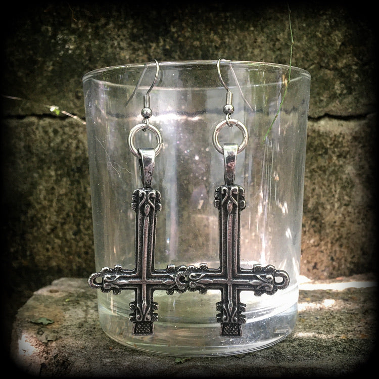 Inverted Cross earrings-Satanic jewelry