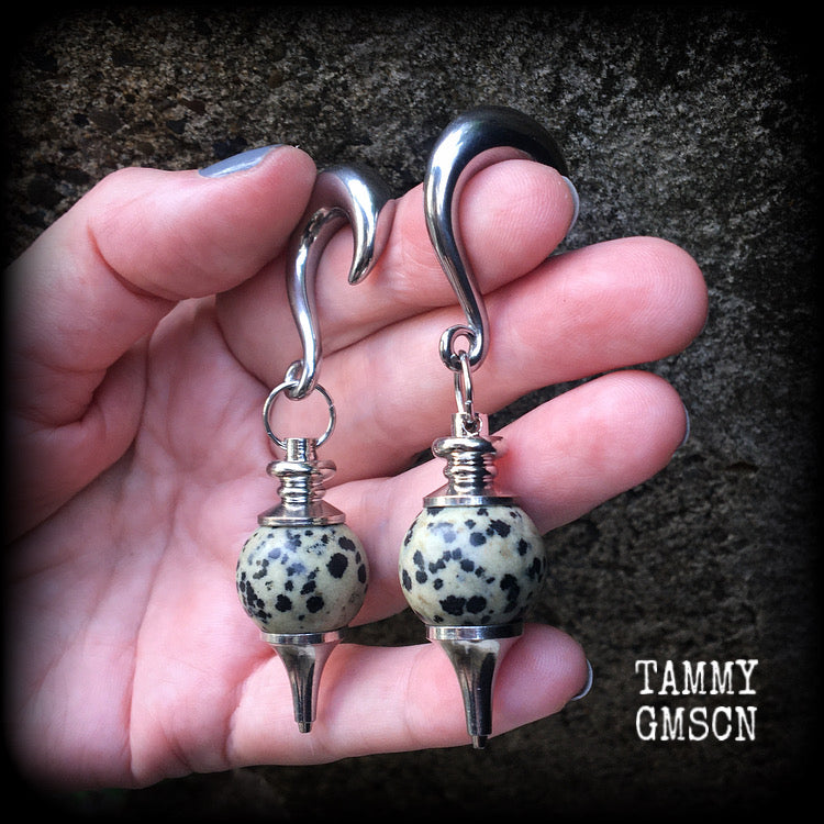 Dalmatian jasper earrings-Gauged earrings