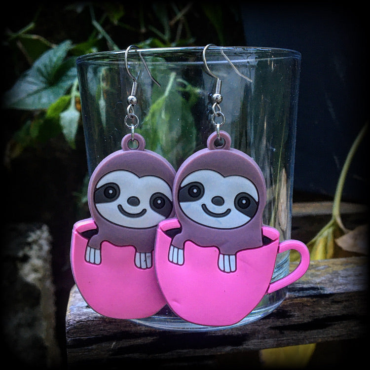 Sloth earrings-Coffee cup earrings