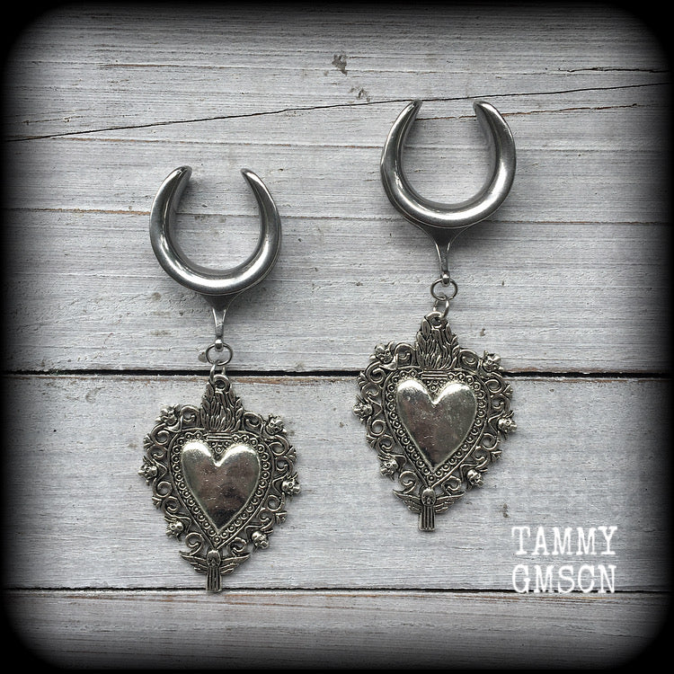 Sacred heart gauged earrings
