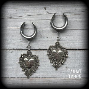 Sacred heart gauged earrings