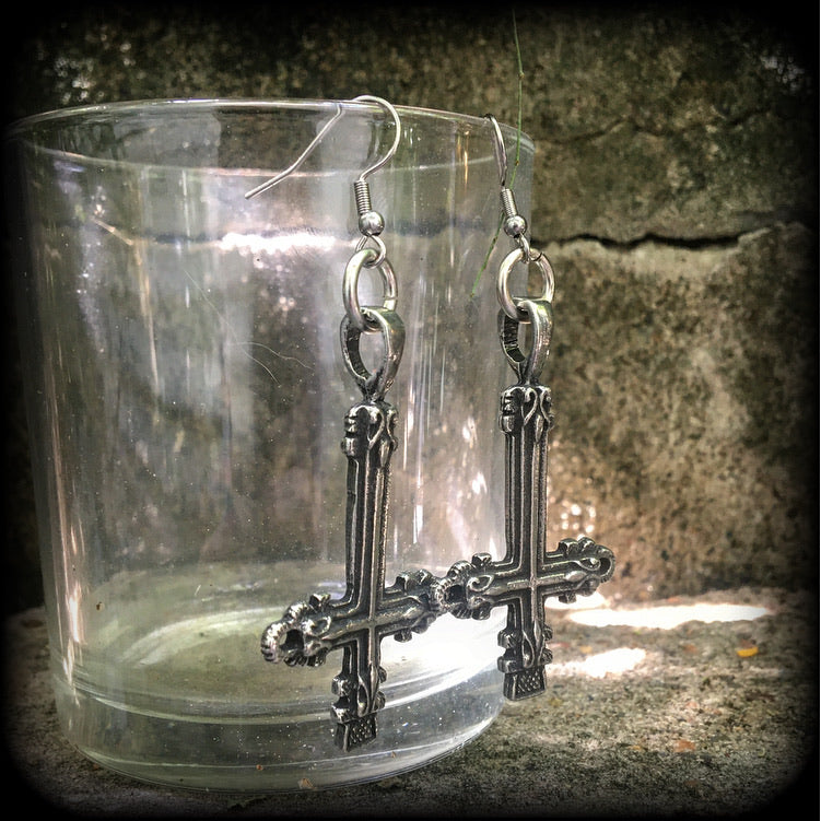 Inverted Cross earrings-Satanic jewelry