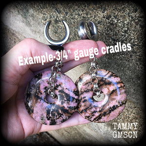 Rhodonite gauged earrings-Gemstone ear weights