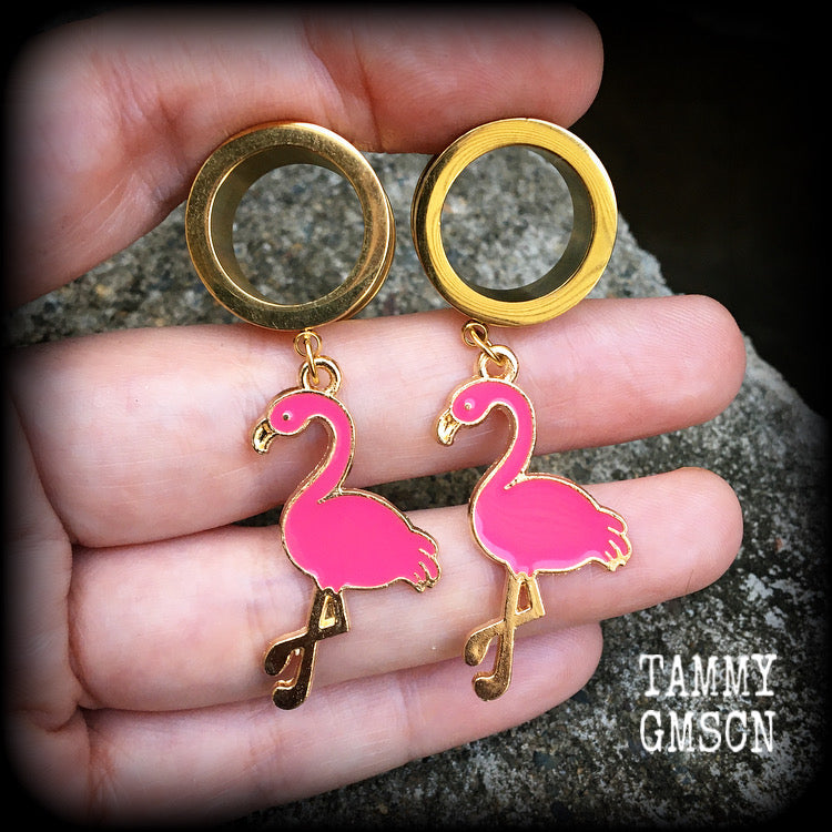 Pink flamingo tunnel earrings