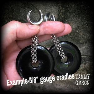 Black obsidian gauged earrings-Cradle weights