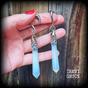 Opalite gemstone gauged earrings