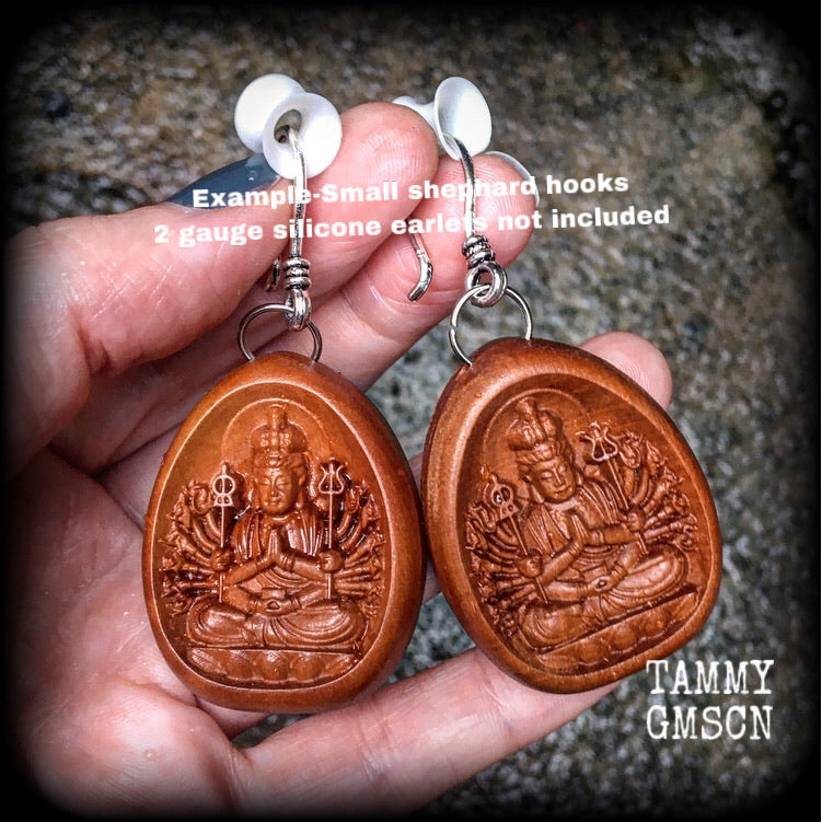 Guan Yin earrings-Carved wood earrings