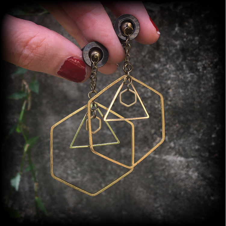 Geometric earrings Ear hangers Tunnel earrings 0 gauge tunnel dangles Body jewelry Stretched ears Stretched lobes Sacred geometry 