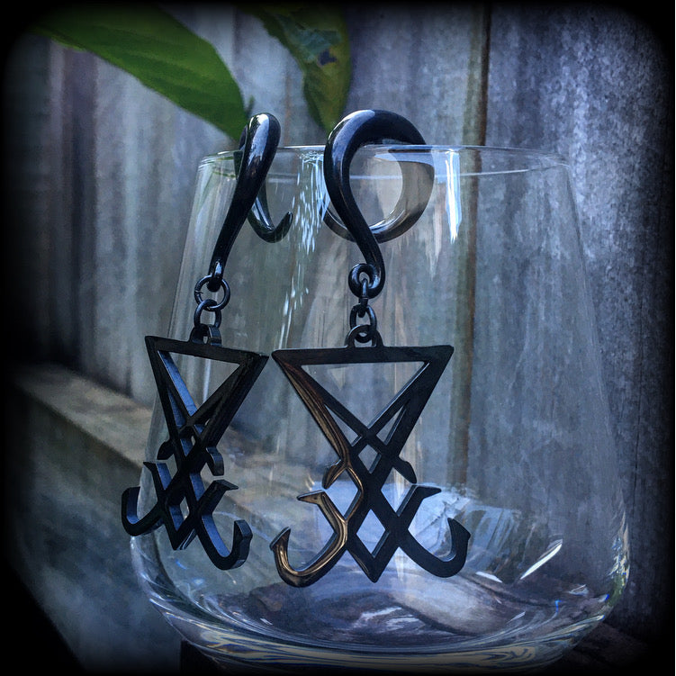 Sigil of Lucifer gauged earrings-Satanic jewelry