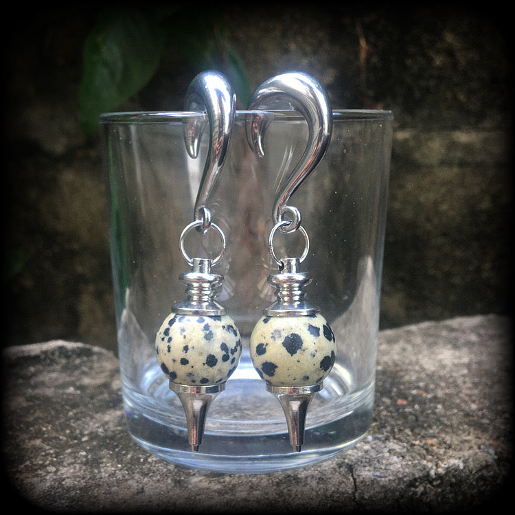 Dalmatian jasper earrings-Gauged earrings