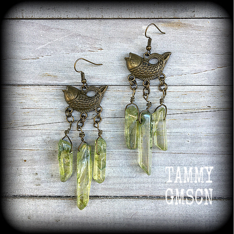 Dagon earrings-Antique bronze and druzy earrings