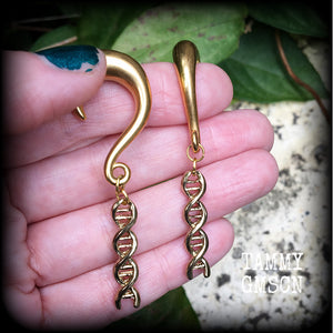 DNA strand earrings DNA helix ear hangers 0 gauge ear weights Science earrings Science ear gauges Stretched lobes Body jewelry Gauged earrings Gauged ears Stretched ears Ear gauges 6g 2g 0g 00g 1/2" 9/16" 5/8" 3/4" 7/8" 1" 1.10" 1.18"