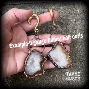 Agate geode slice gauged earrings