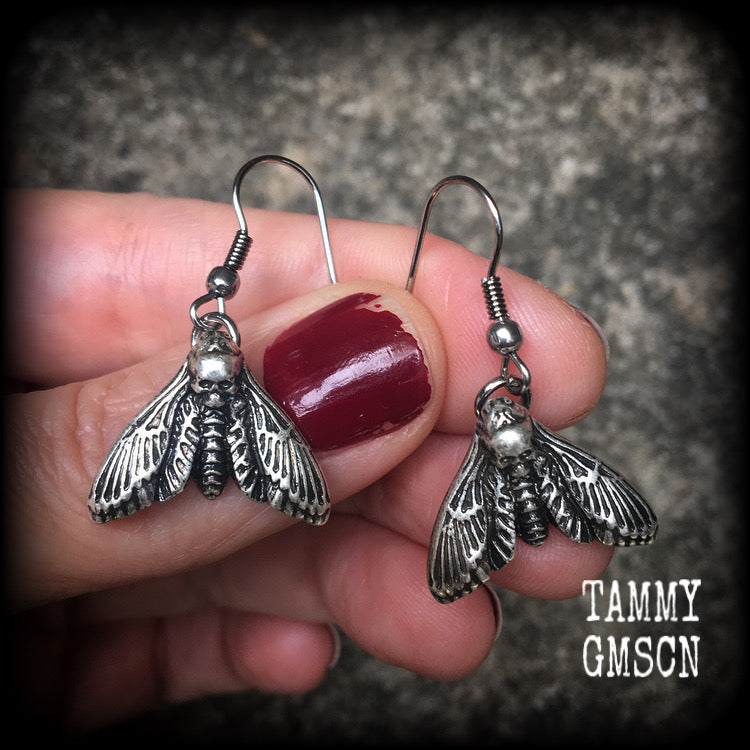 Deaths head moth earrings-Gothic earrings