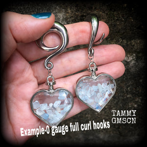 Aquamarine heart gauged earrings