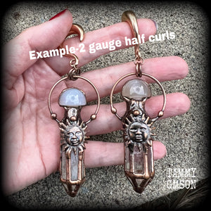 Clear quartz gauged earrings-Sun God ear weights