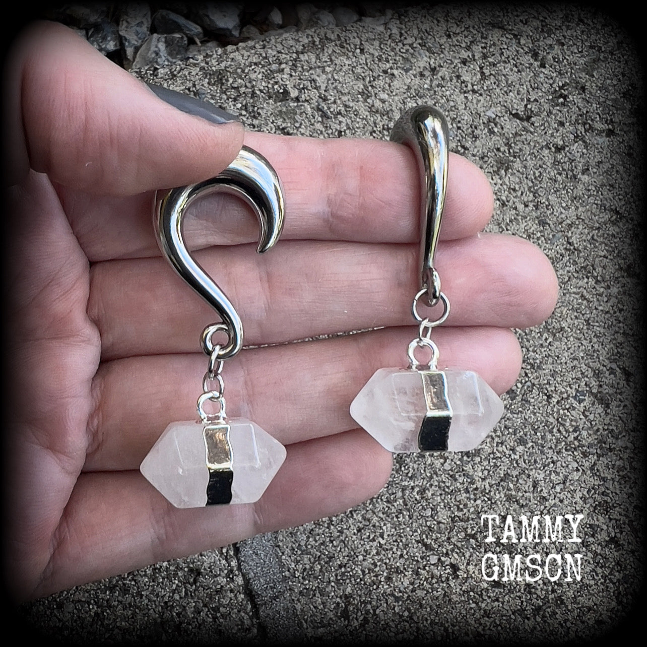 Clear quartz obelisk gauged earrings-Ear gauges