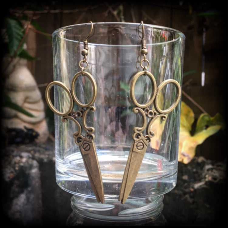 Scissors earrings-Bronze earrings