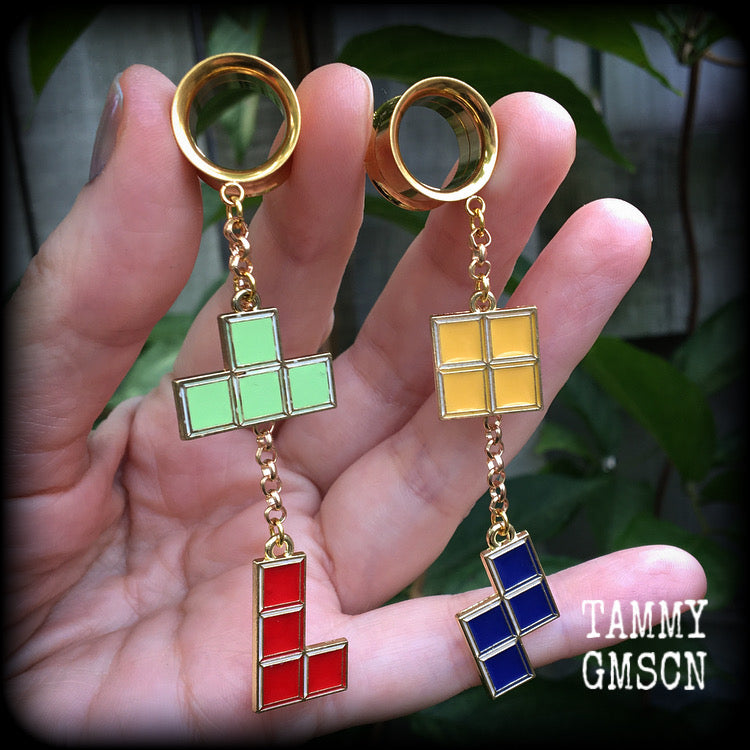 Tetris tunnel earrings-Tunnel dangles