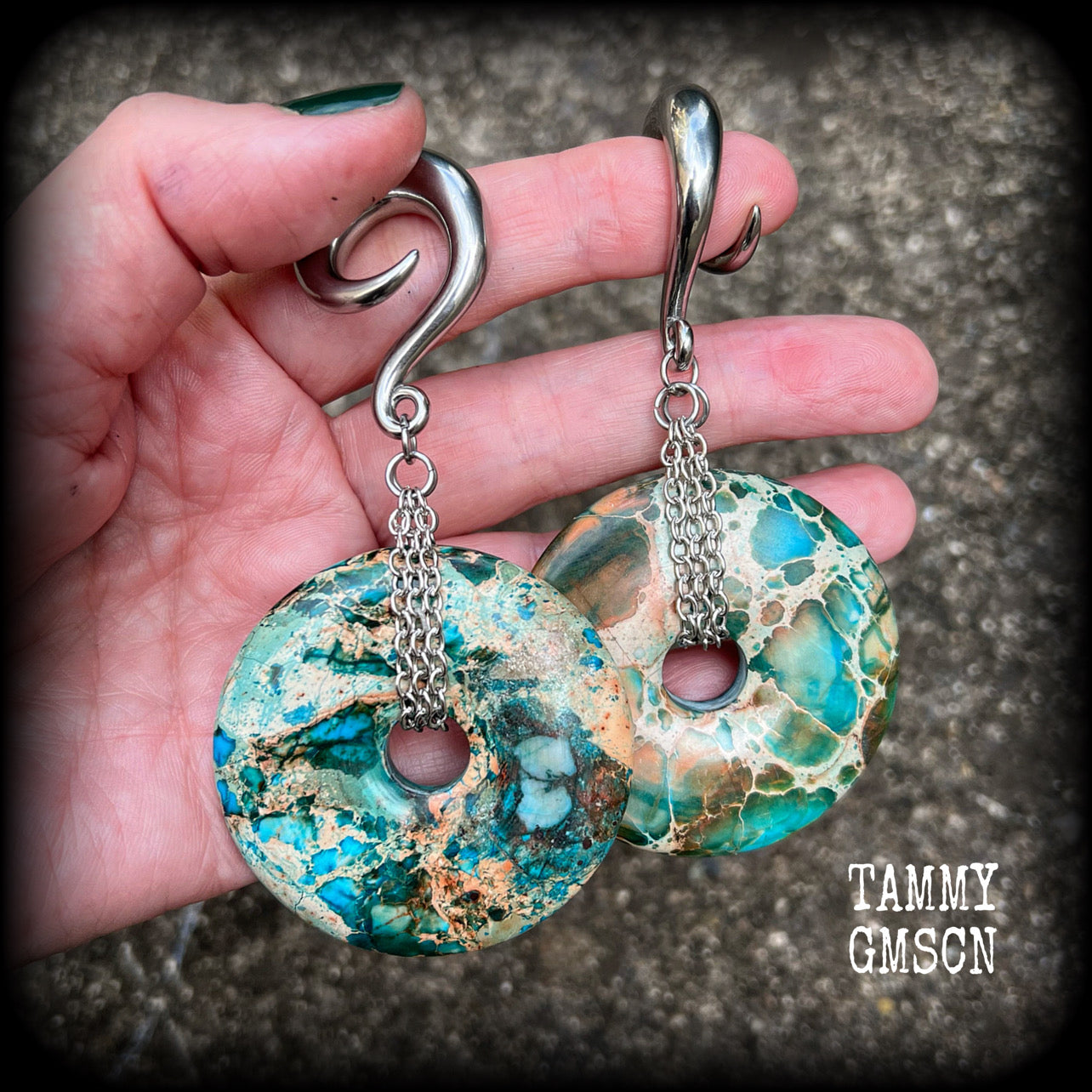 Turquoise ocean jasper ear weights-Gauged earrings