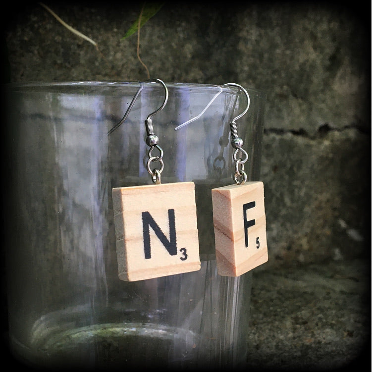 Scrabble earrings-Scrabble tile earrings