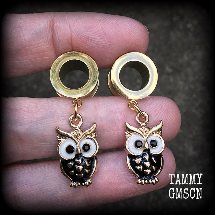 Owl tunnel earrings