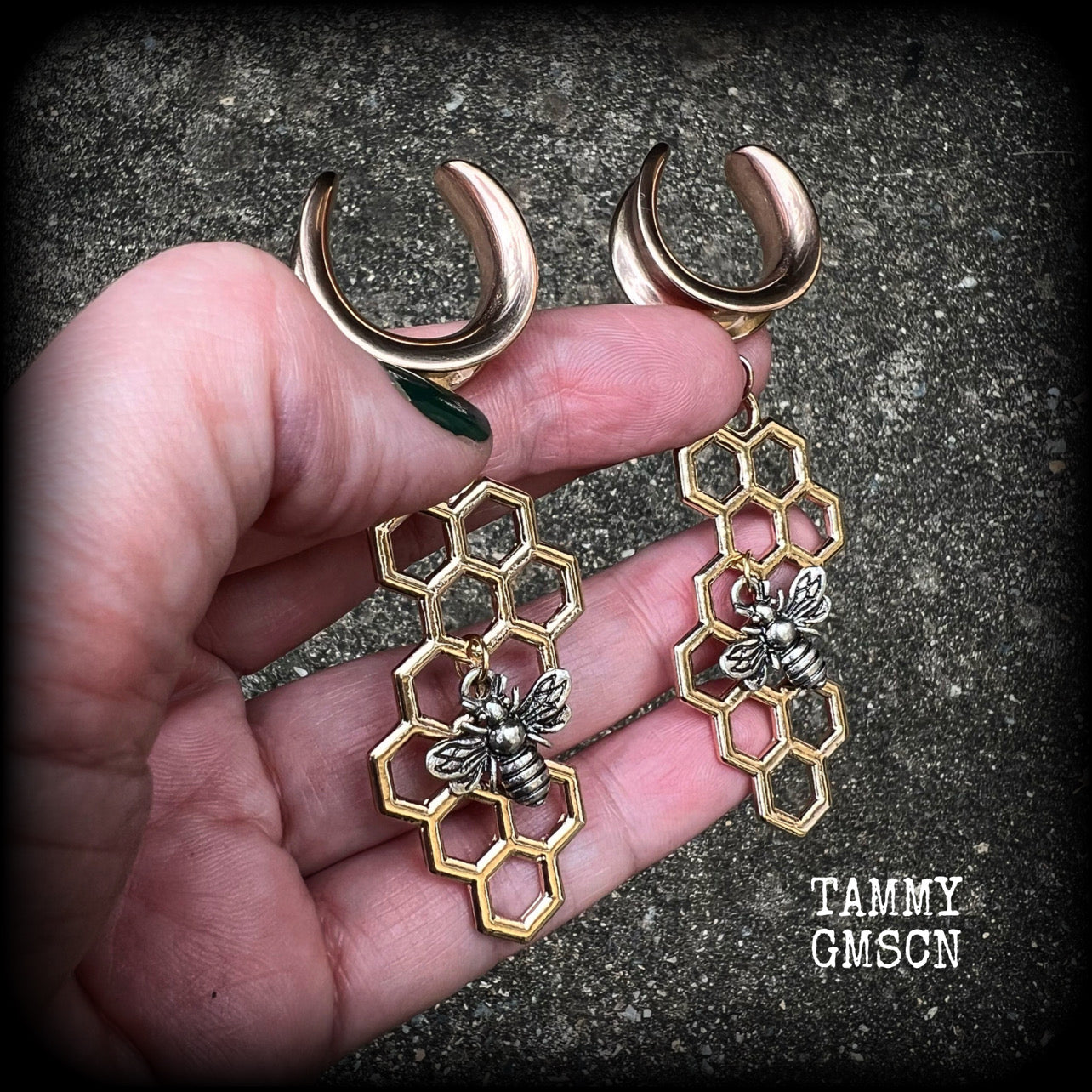 Beehive gauged earrings-Honeycomb earrings