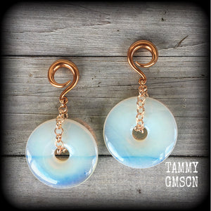 Opalite gauged earrings-Ear weights