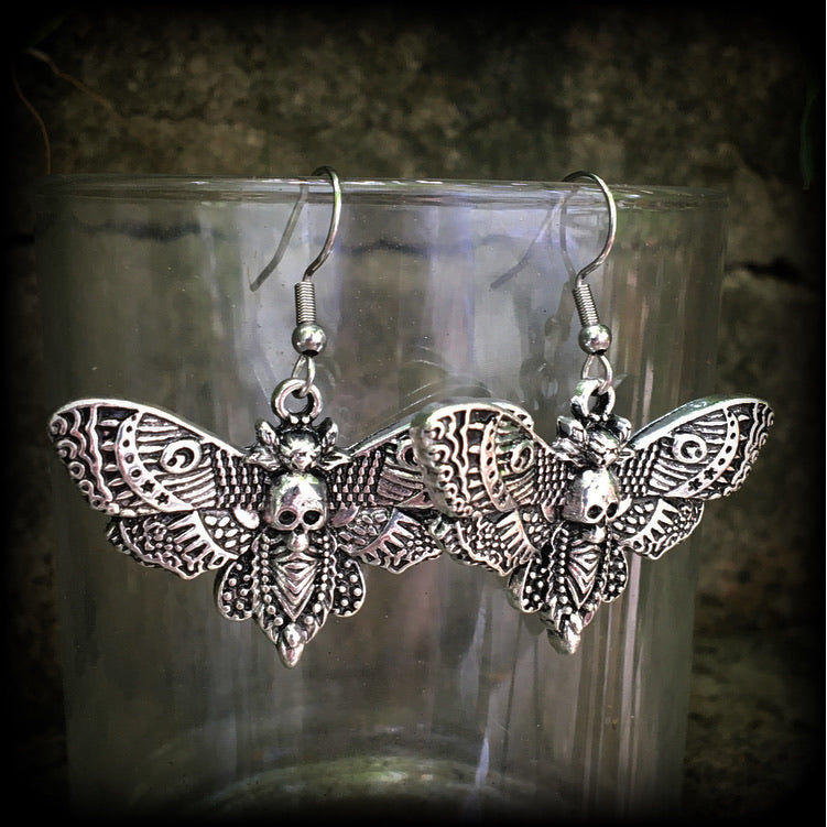 Deaths head moth earrings-Gothic earrings